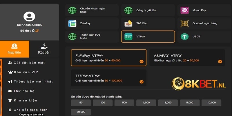 Nhà cái 8KBET cung cấp đa dạng các phương thức cho hội viên lựa chọn